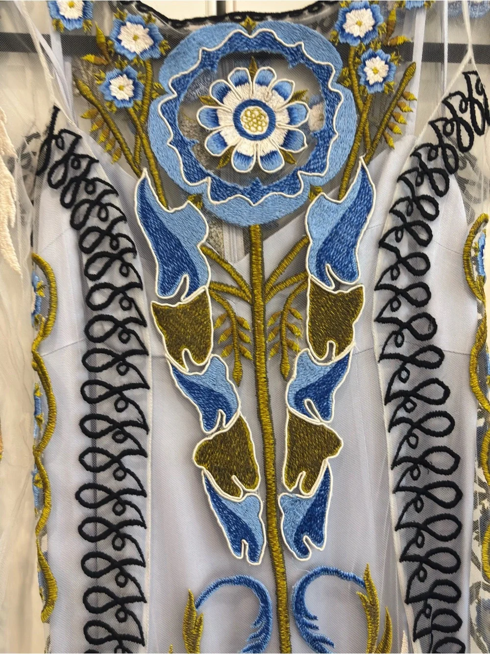 Temperley London Sheer Embroidered Maxi Dress in Blue and Olive - Picture 4 of 7
